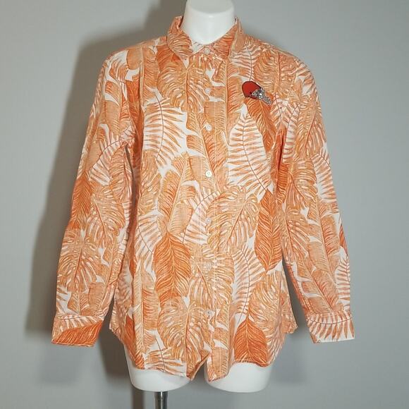 NWT Cleveland Browns Tommy Bahama Women's Linen Button Down Shirt - Picture 1 of 8